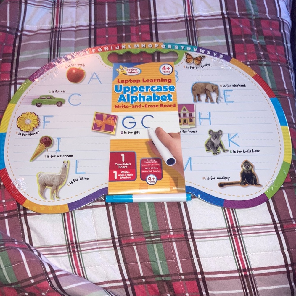 Laptop Learning Uppercase alphabet,  and erase board